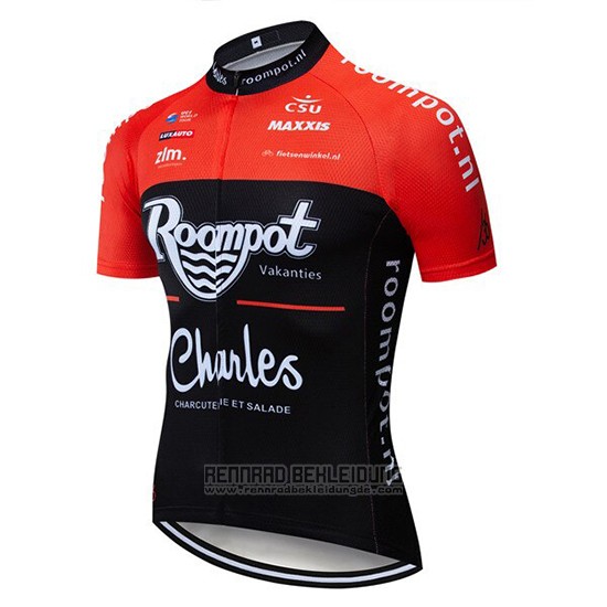 2019 Fahrradbekleidung Roompot Charles Rot Shwarz Trikot Kurzarm und Tragerhose